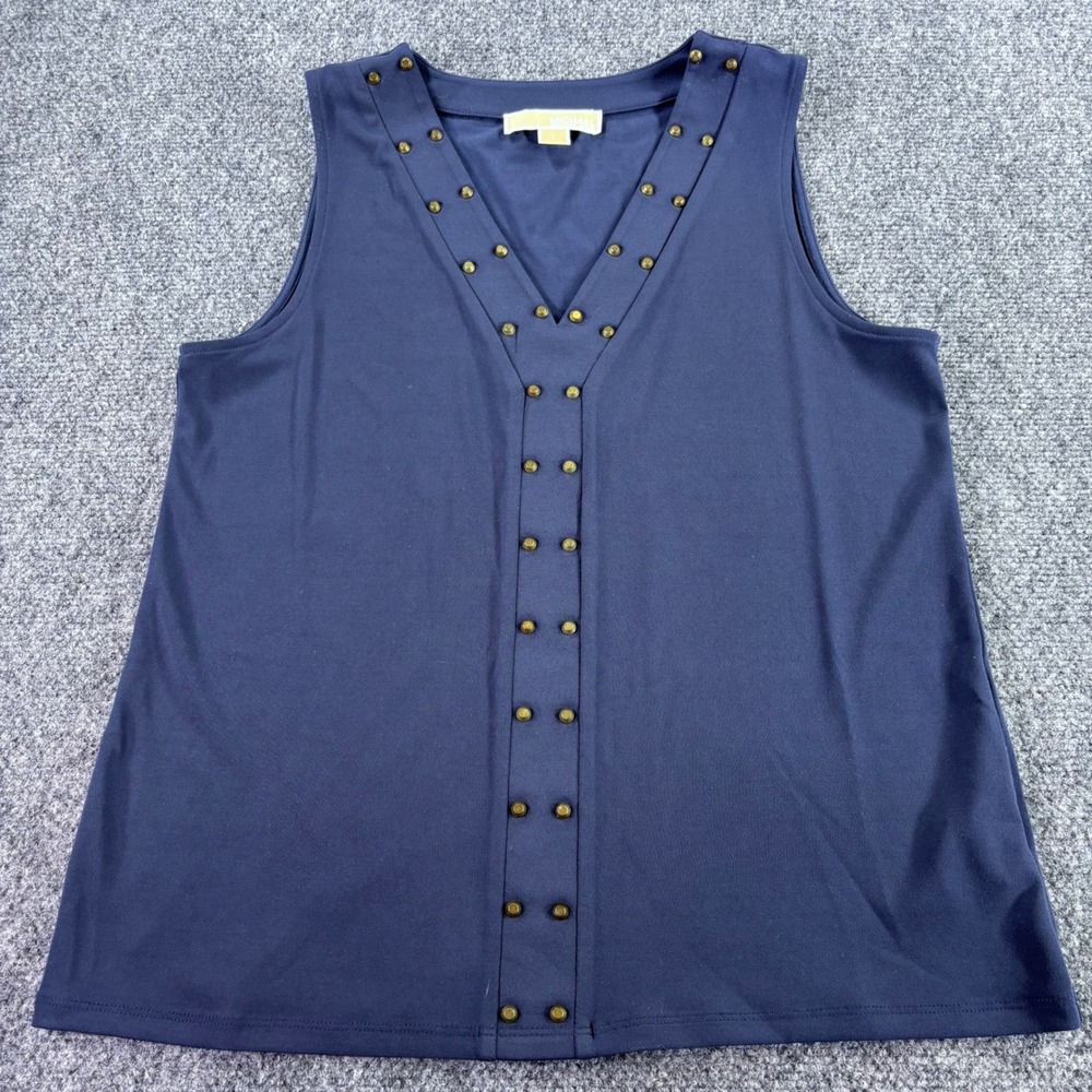 Michael Michael Kors Tank Top Women Small Navy Blue Studded V-Neck Sleeveless